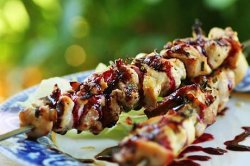 Chicken Kebabs with Rosemary and Berry Sauce