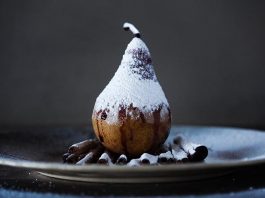 Raspberry Pears with Chocolate Sauce