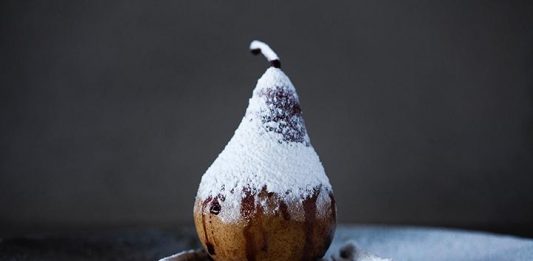 Raspberry Pears with Chocolate Sauce