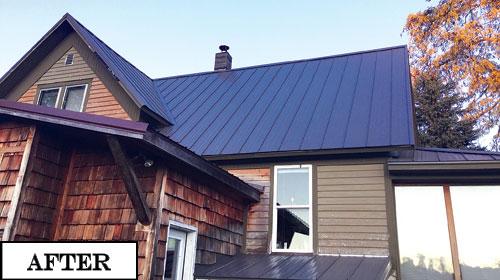 Our finished metal roof was installed over a stripped deck after we made all the necessary repairs.