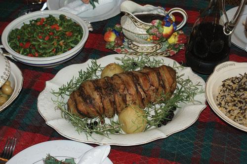 Peppered bacon-wrapped bear roast