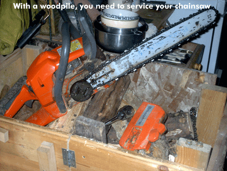 With a woodpile, you need to service your chainsaw.