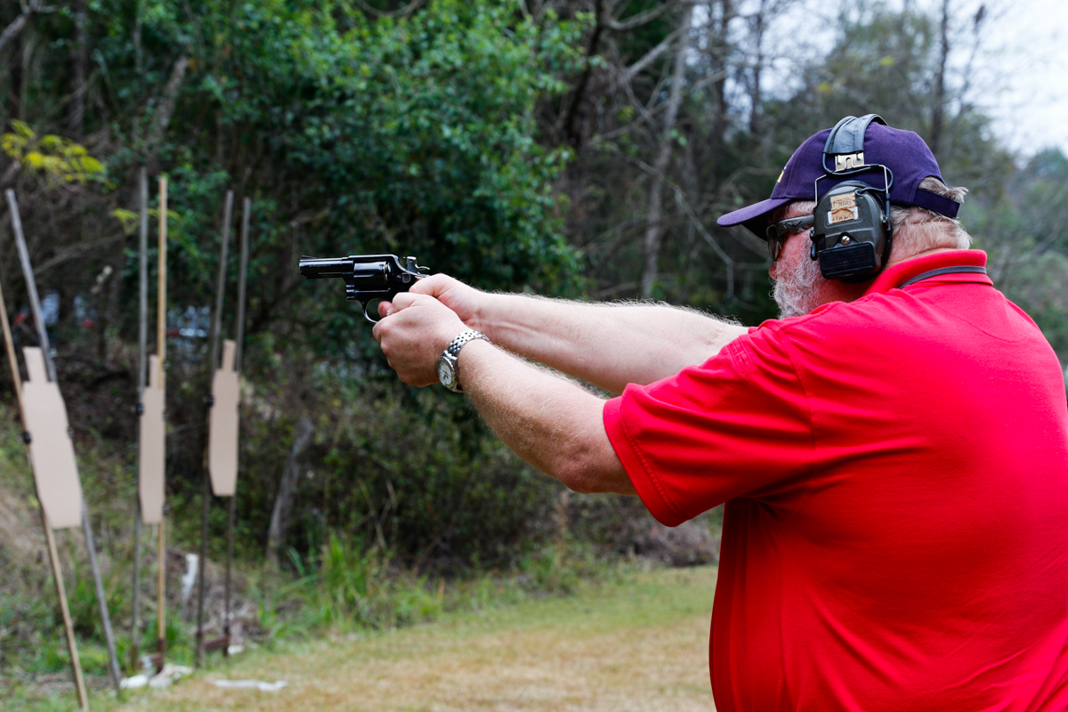 Marty Hayes shooting a revolver