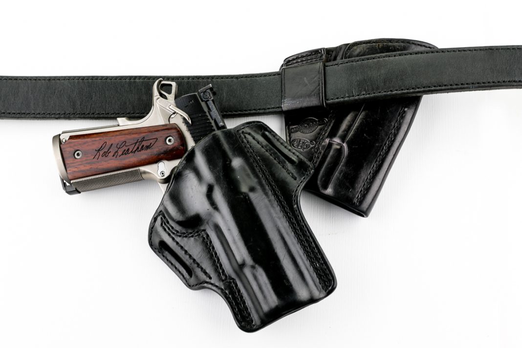 A Rob Leatham custom Springfield 1911 in a Mitch Rosen ARG Holster