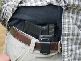A Glock Handgun in an appendix holster
