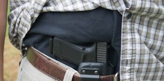A Glock Handgun in an appendix holster