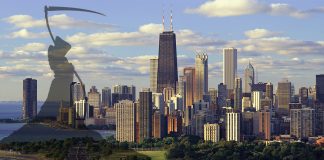 Panoramic view of Lake Michigan and Lincoln Park, Chicago, IL